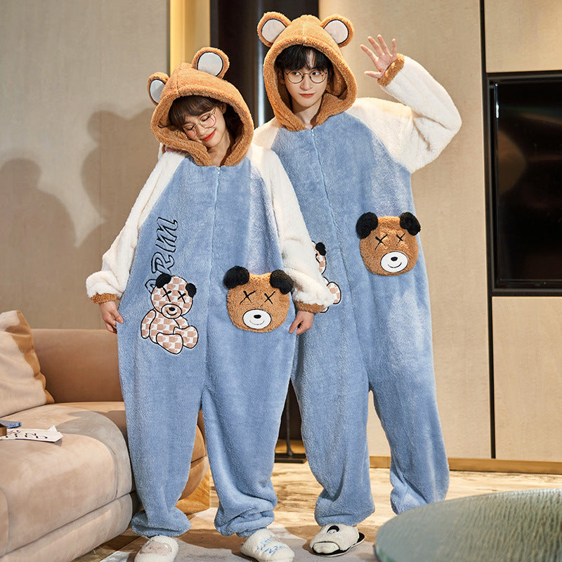 Couple Pajamas Female Coral Animal Pajamas Men Dinosaur One-piece sets