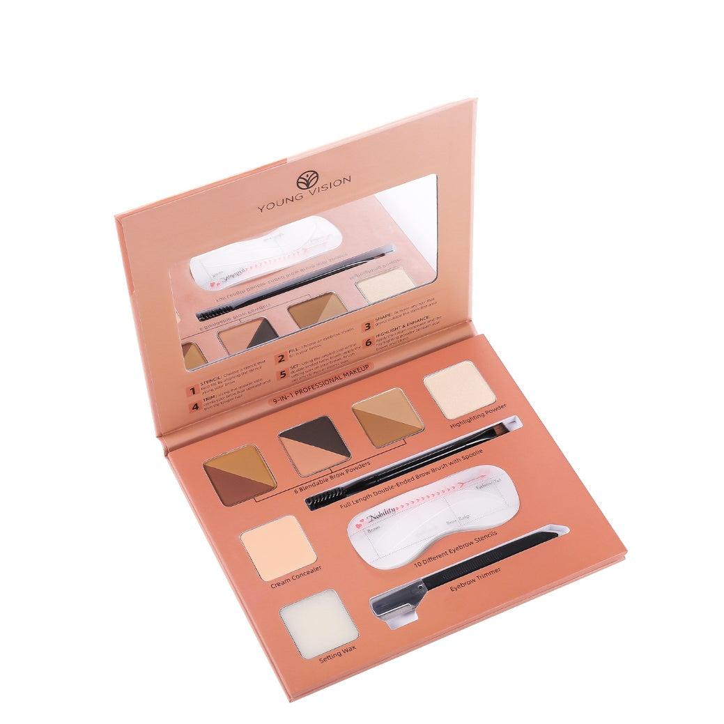 6 Colors Eyebrow Powders 9 In 1 Professional Eyebrow Contour Highlighter With Brow Brush Brow Trimmer Waterproof Makeup Palette