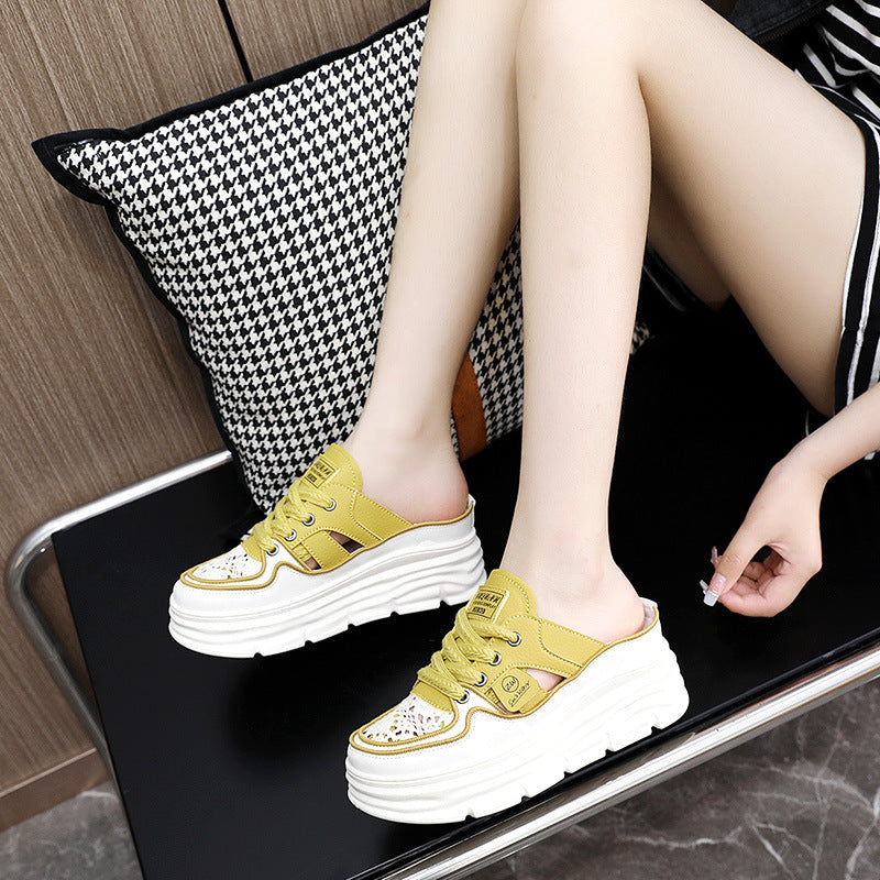 Summer Hollow-out Platform Plus Size Height Increasing Insole Woven Casual Shoes