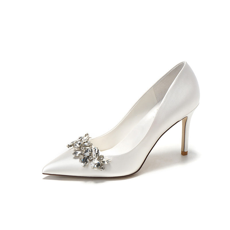 Bridal Crystal Satin White High Heels