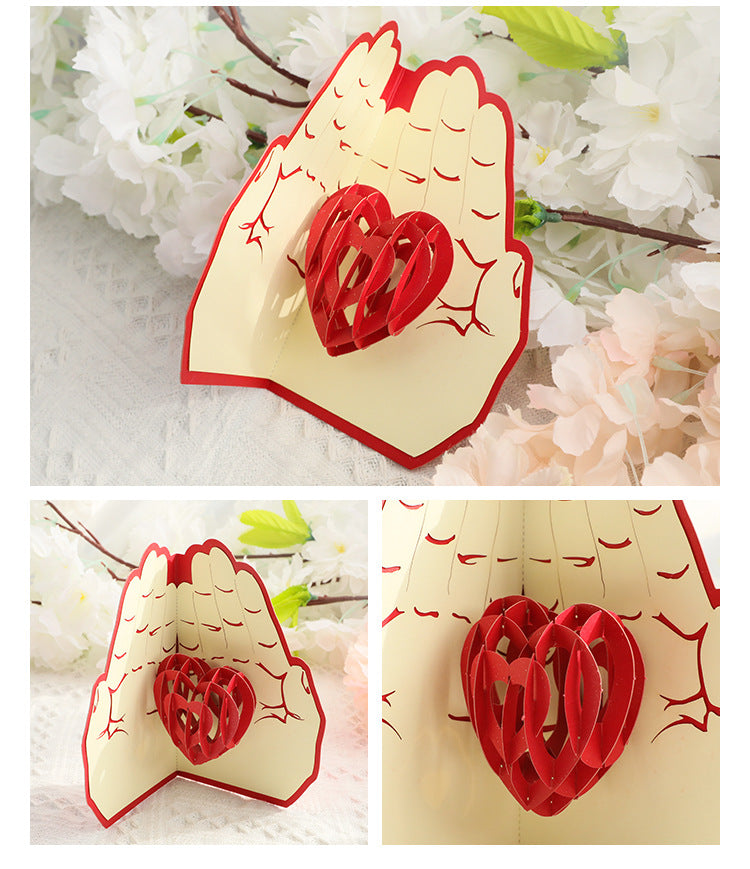 Mother's Day 3D Greeting Card 3D Love In The Palm Thanksgiving Mother Blessing Gift Message Small Card Wholesale