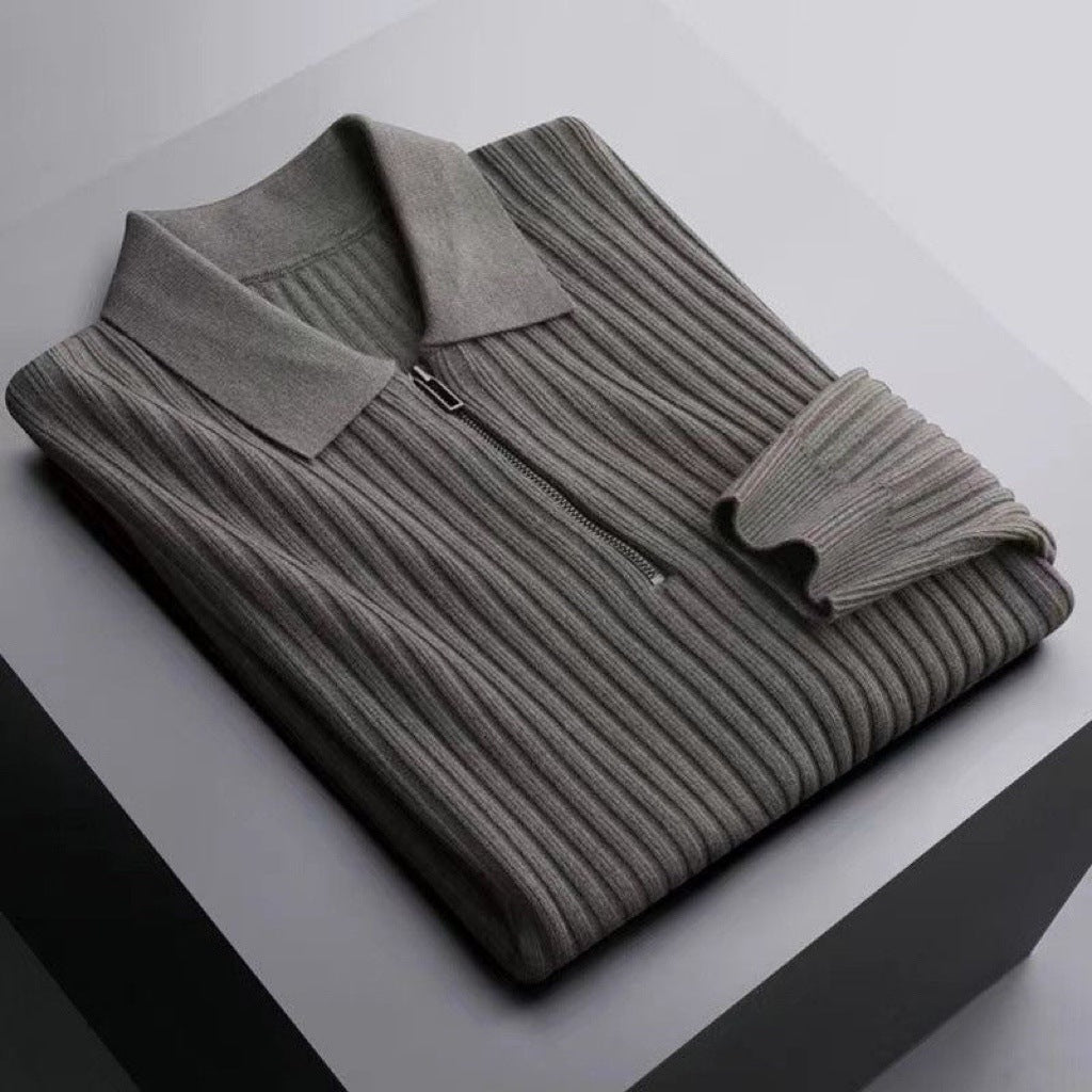 Men's Flip Collar Warm Pit Stripe Sweater