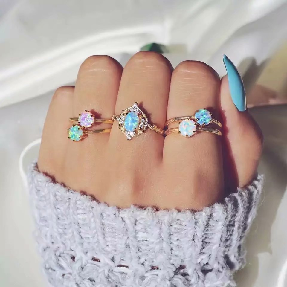 Imitated Opal Candy Color Ring Set