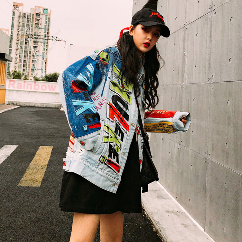 Fashion Jean jacket in graffiti print