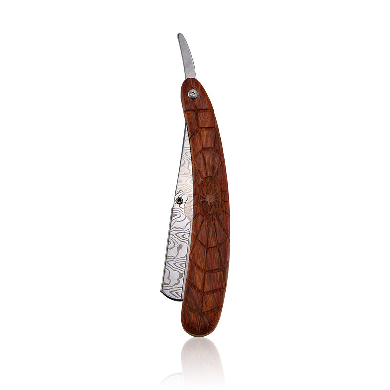 Damascus Spider Wood Grain Stainless Steel Folding Razor