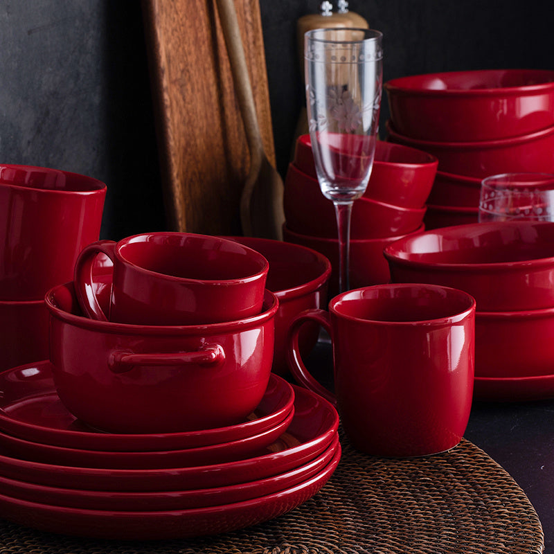 Luxury Red Glaze Ceramic Dinner Sets Kitchen Dining Table Home Decor