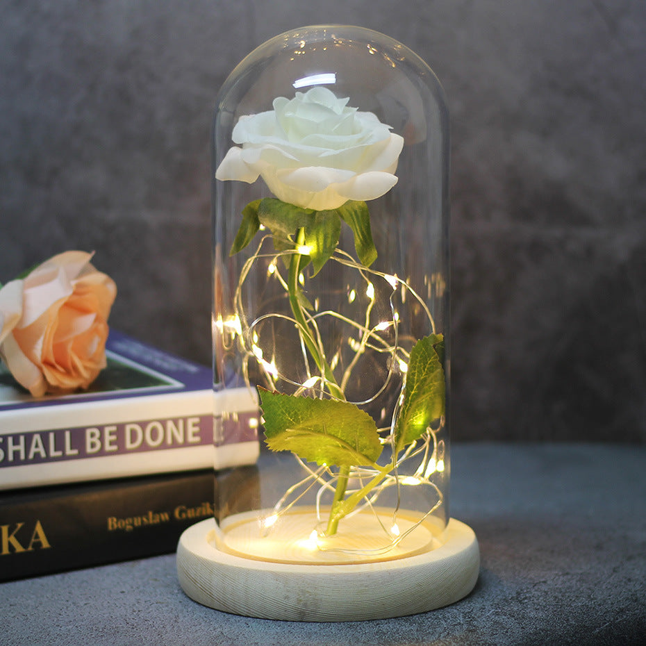 Mothers Day Wedding Favors Bridesmaid Gift Immortal Simulation Rose Glass Cover Luminous Led Ornament