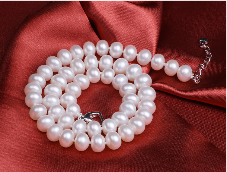 Pearl Necklace Female 9-10MM Oblate Beaded Mother Chain Gift Jewelry Freshwater Pearl Necklace