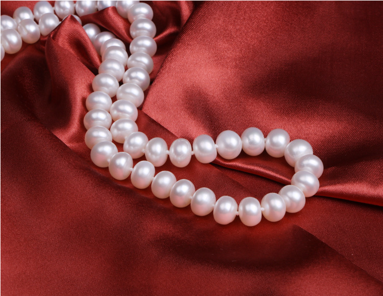 Pearl Necklace Female 9-10MM Oblate Beaded Mother Chain Gift Jewelry Freshwater Pearl Necklace