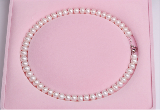 Pearl Necklace Female 9-10MM Oblate Beaded Mother Chain Gift Jewelry Freshwater Pearl Necklace