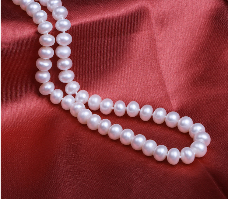 Pearl Necklace Female 9-10MM Oblate Beaded Mother Chain Gift Jewelry Freshwater Pearl Necklace