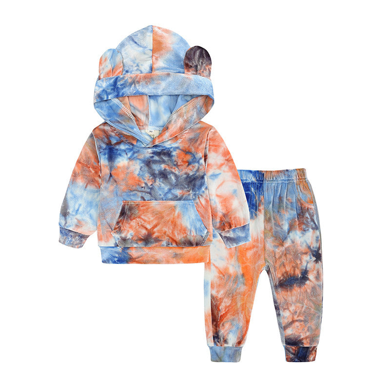 Two Sets Of Tie-Dyed Velvet Hoodie And Trousers