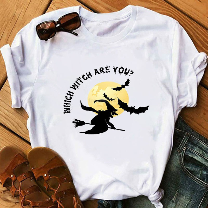 Witch Halloween Print Short Sleeve T-shirt