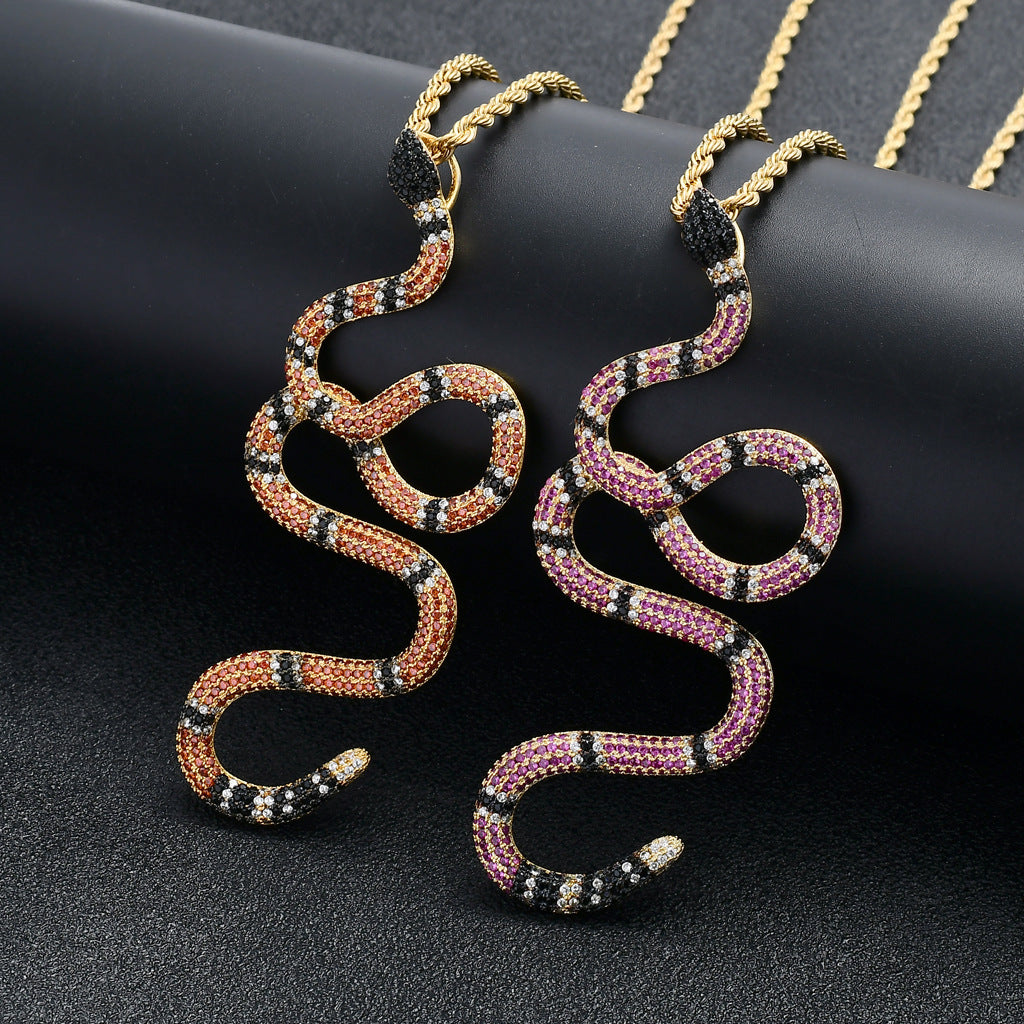 Micro-inlaid zircon color snake pendant