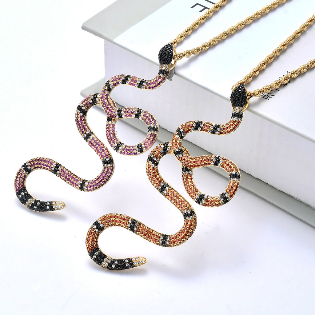 Micro-inlaid zircon color snake pendant