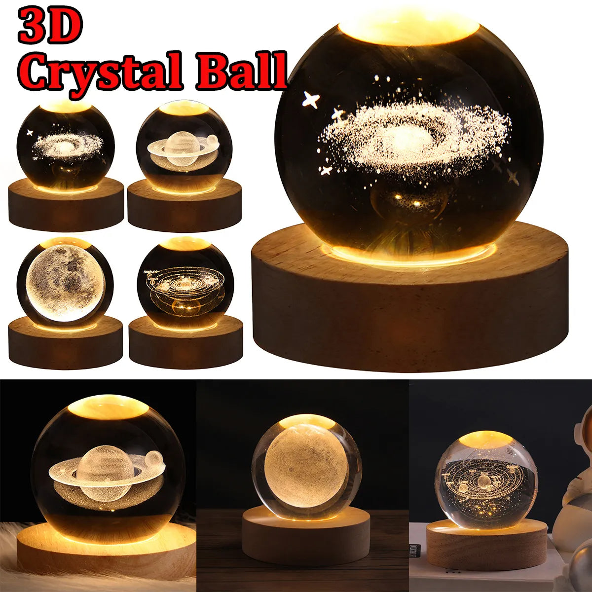 LED Night Light Galaxy Crystal Ball Table Lamp Bedroom Home Decor