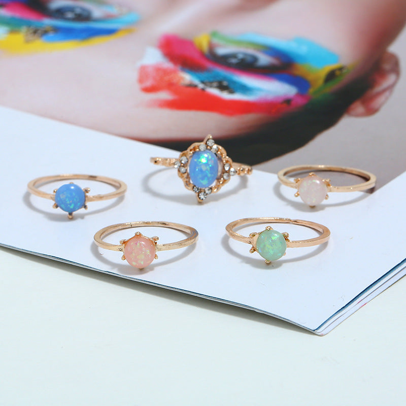 Imitated Opal Candy Color Ring Set