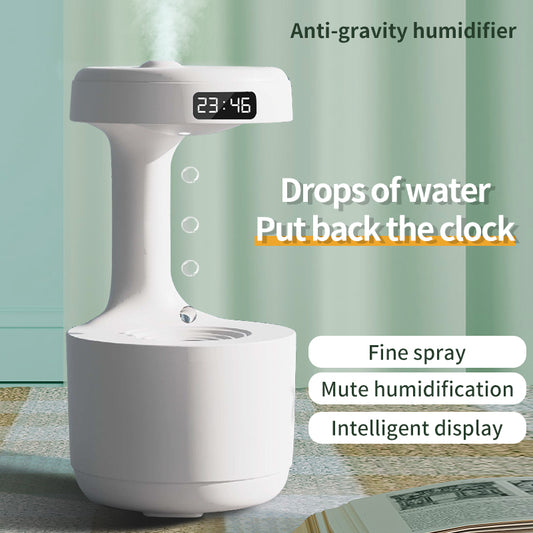 Anti-Gravity Bedroom Humidifier with Clock and Drop Water Diffuser