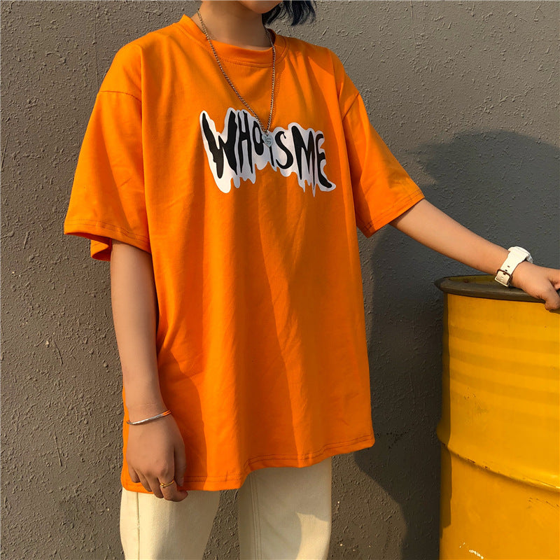 Figure Print Orange Letter T-shirts Fashion Clothing