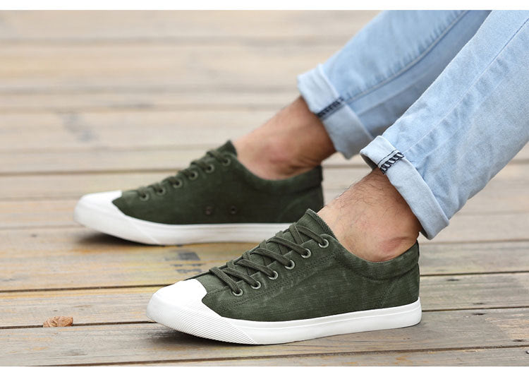 Low-top Lace-up Flat Four Seasons Solid Color Men's Canvas Shoes