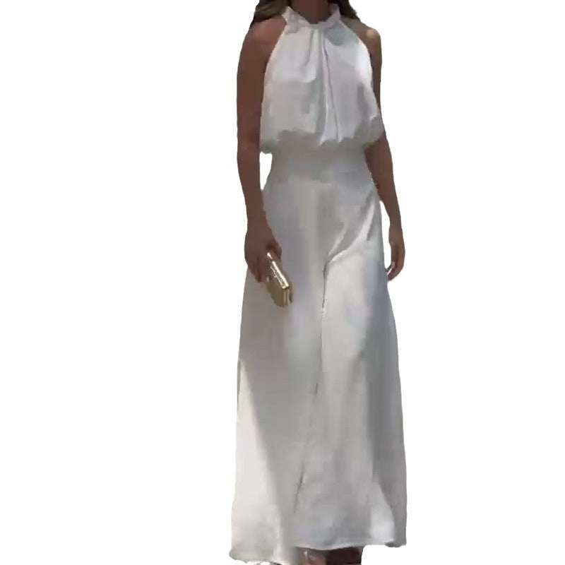 Women's Round Neck Sleeveless High Waist Wide Leg Suit