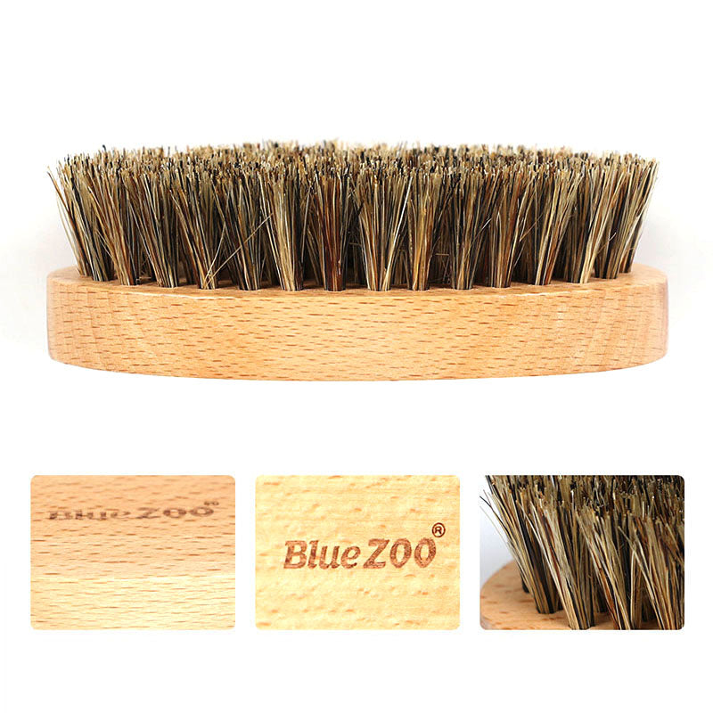 Oval BlueZoo Men Care Flower Bristle Beech Wood Color Beard Hair Brush