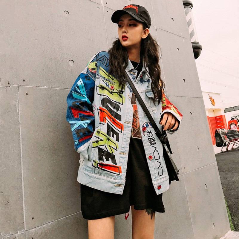 Fashion Jean jacket in graffiti print