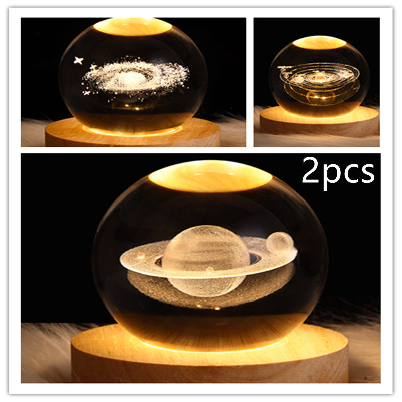 LED Night Light Galaxy Crystal Ball Table Lamp Bedroom Home Decor