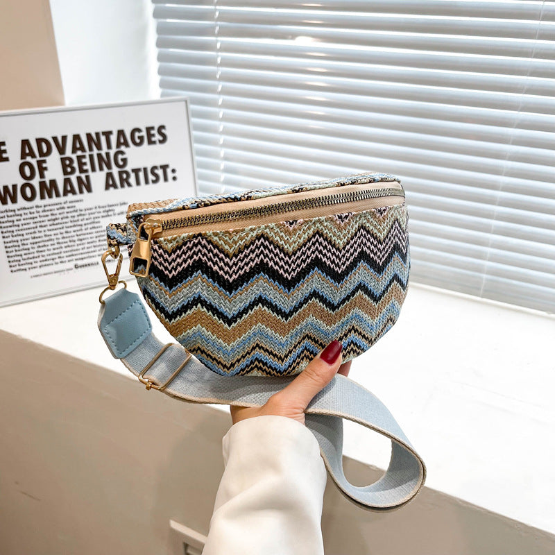 Striped Woven Women's Casual Messenger Bag