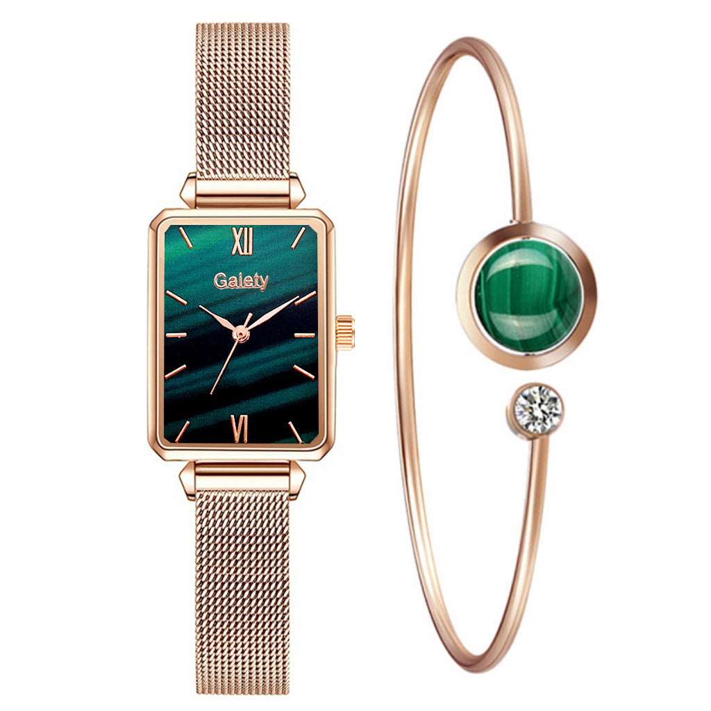 Alloy Mesh Square Head Quartz Bracelet Watch