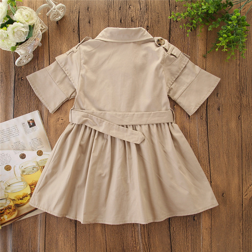 Kids Summer Clothing Beige Korean Style Children Shirt Girls' Dress Medium And Large Children's Dress Children Shirt