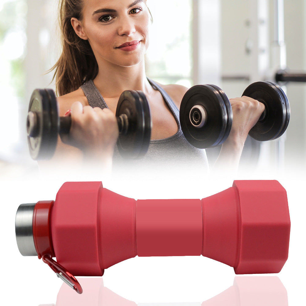 Large Capacity Sports Silicone Water Bottle Creative Foldable Fitness Dumbbell Shape