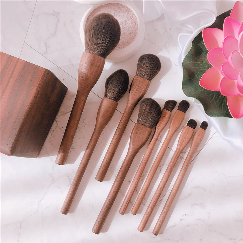 Wood Handle Makeup Brush Set  Eye Eyeliner Powder Foundation Makeup