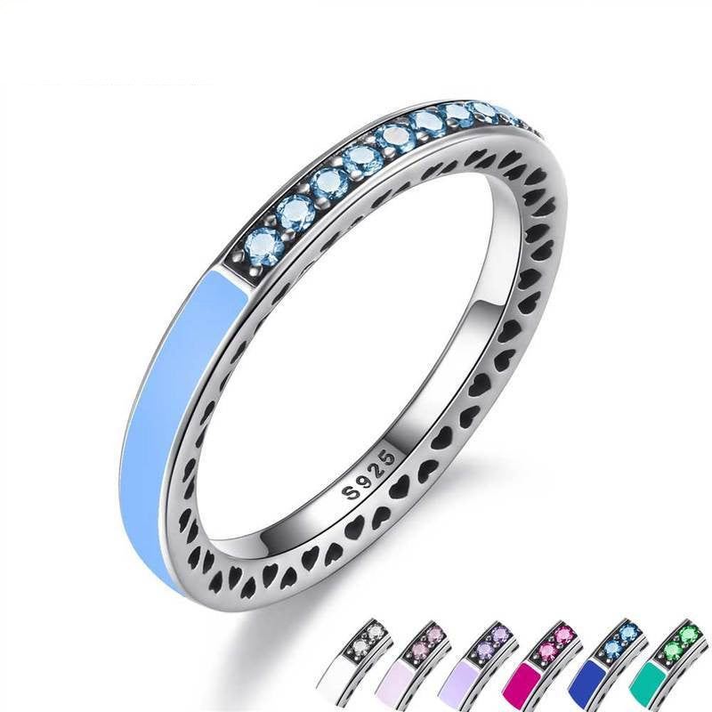 925 sterling silver radiant hearts enamel clear cz finger ring women