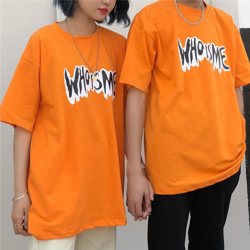 Figure Print Orange Letter T-shirts Fashion Clothing