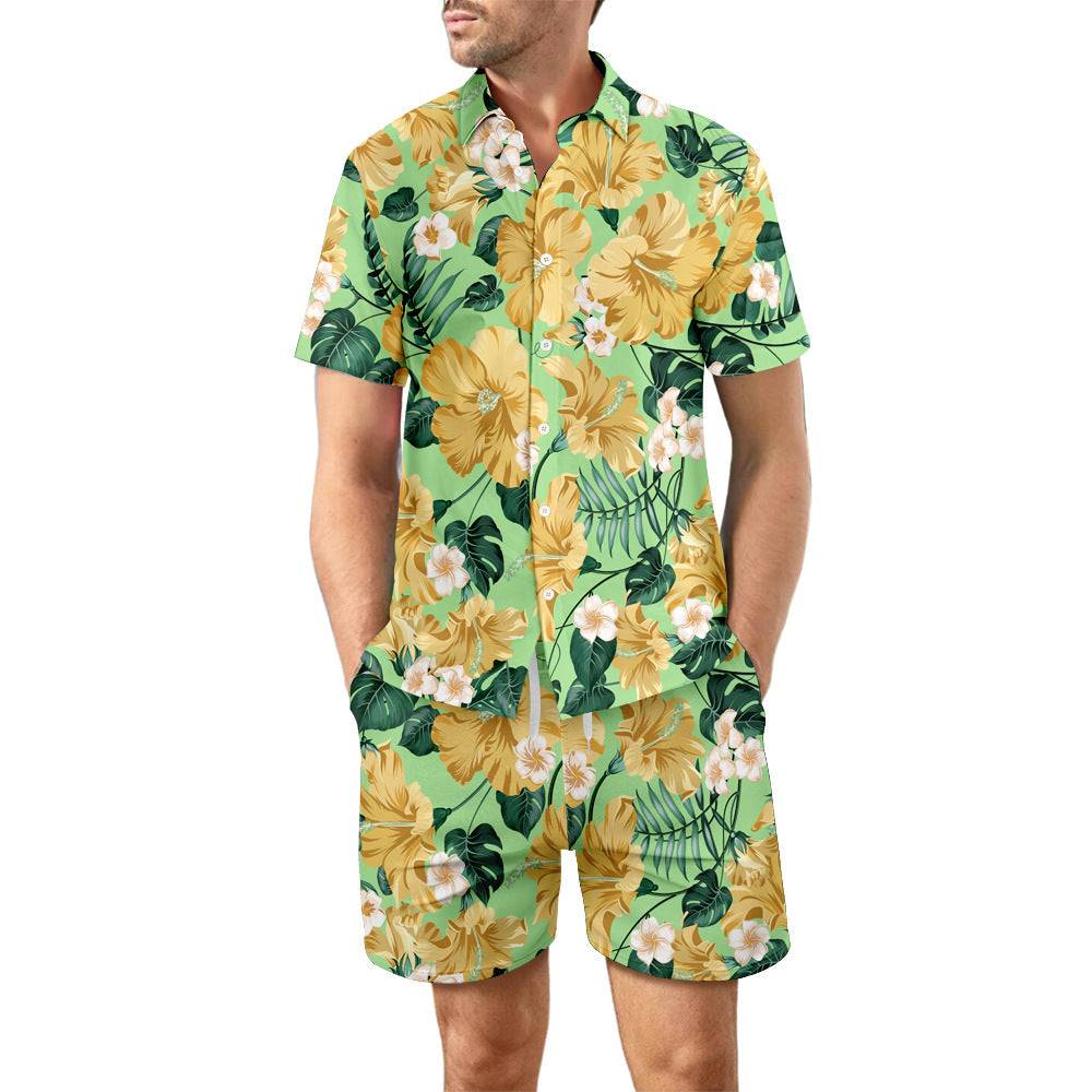 Printed Beach Shirt Suit with Top and Shorts 2Pcs Perfect for Summer