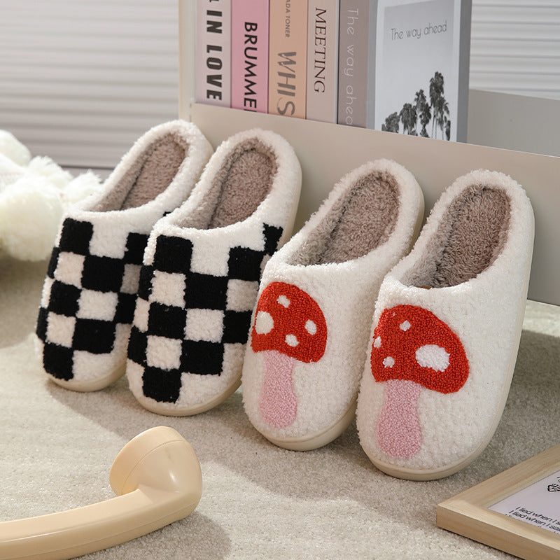 Comfortable Home Chessboard Grid Warm Winter Cotton Slippers