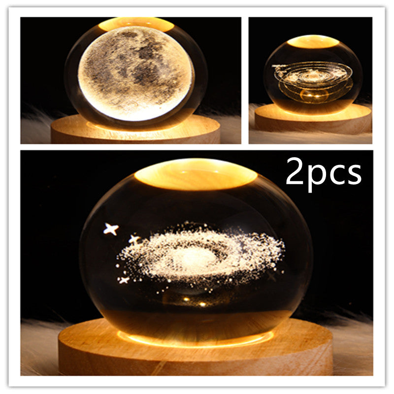 LED Night Light Galaxy Crystal Ball Table Lamp Bedroom Home Decor