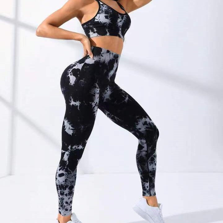 American Seamless Tie-dye Yoga Clothes Sports Bra Trousers Suit