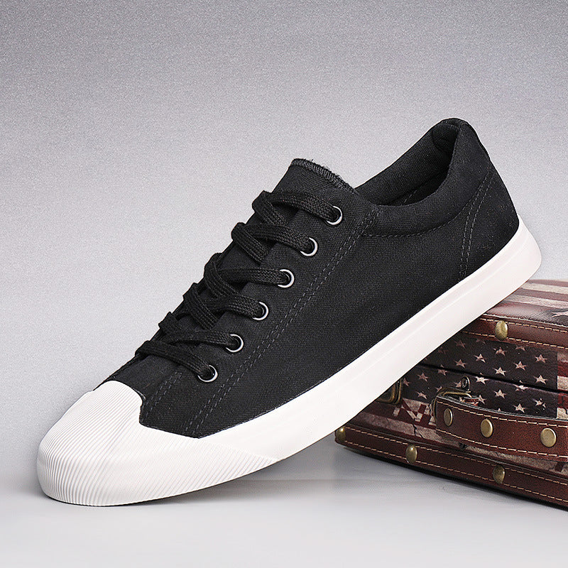 Low-top Lace-up Flat Four Seasons Solid Color Men's Canvas Shoes