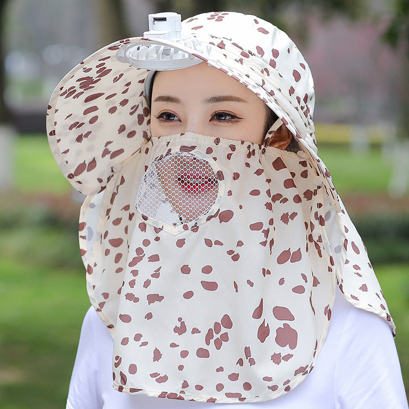 Women's Speckled Printed Tea Picking Hat With Face Mask