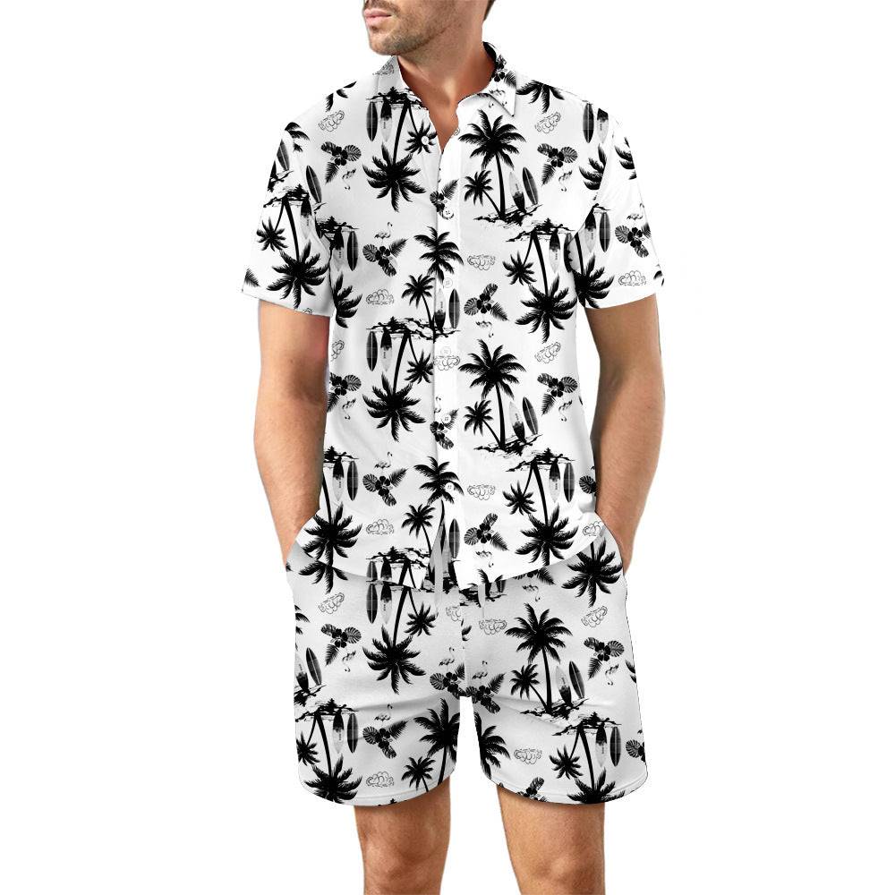 Printed Beach Shirt Suit with Top and Shorts 2Pcs Perfect for Summer