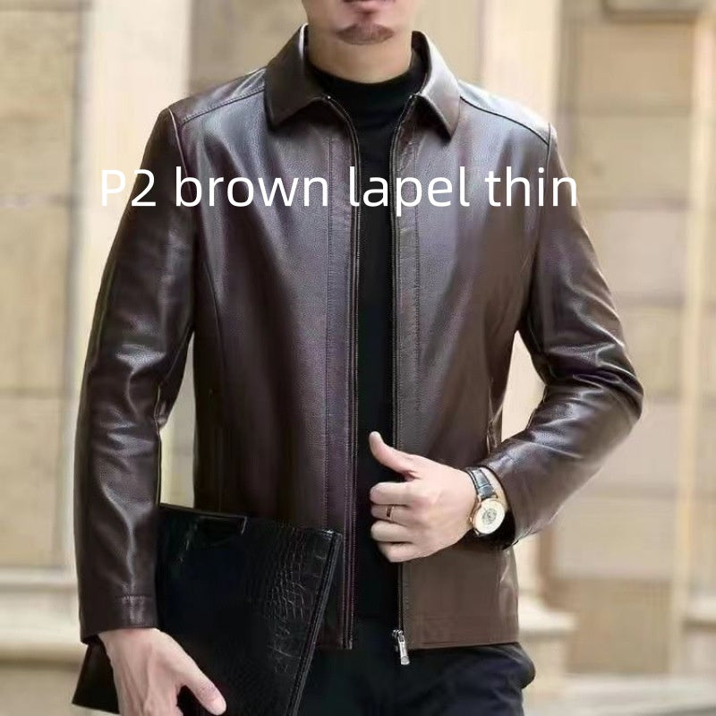 Leather Jacket For Middle-aged Men Leather Clothing With Stand Collar