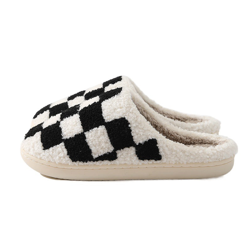 Comfortable Home Chessboard Grid Warm Winter Cotton Slippers