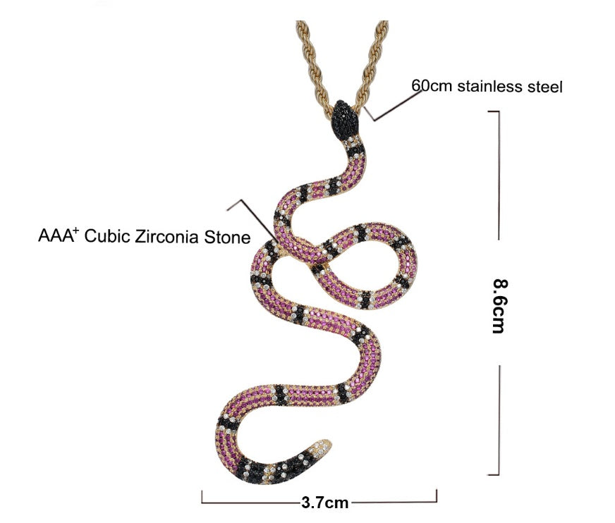 Micro-inlaid zircon color snake pendant