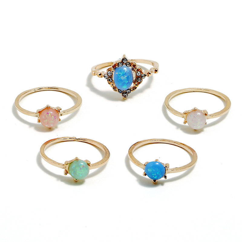 Imitated Opal Candy Color Ring Set