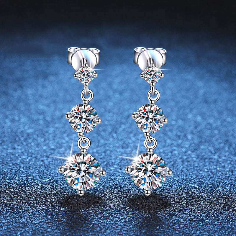 S925 Sterling Silver Stud Earrings Moissanite Tassel