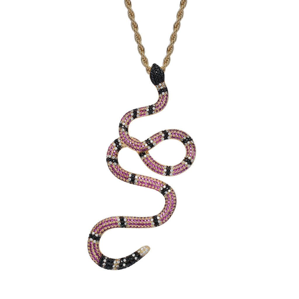 Micro-inlaid zircon color snake pendant