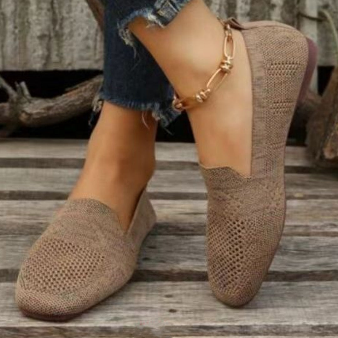 Square Toe Flat Bottom Flying Woven Pumps Female Slip-on Casual Shoes