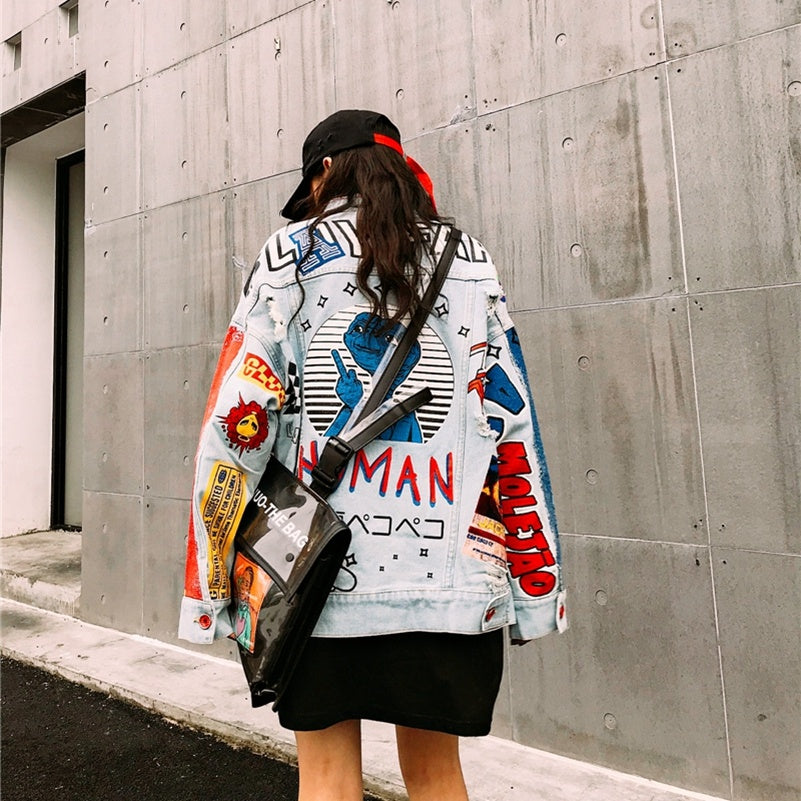 Fashion Jean jacket in graffiti print